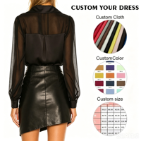 Robe pour femmes grandes tailles en mousseline de soie, col en V, manches longues, jupe courte asymétrique en simili cuir, sexy, pour soirée en club, sur mesure OEM