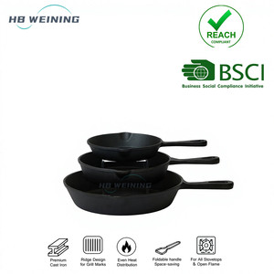 Ensemble de poêles en fonte classiques, durables et écologiques, pré-culottées, 3 pièces (6, 8 et 10 pouces), compatibles gaz et induction, résistantes au four - Product Image 1