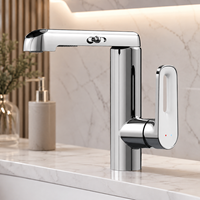 Robinet de salle de bain intelligent moderne sans contact en chrome avec distributeur de savon liquide à affichage numérique, capteur tactile infrarouge, lavabo automatique