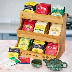 Estante de almacenamiento para bolsas de café de bambú, organizador de bolsas de azúcar y té para oficina, estante de exhibición de accesorios para cápsulas de café K-cup para escritorio. - Product Image 5