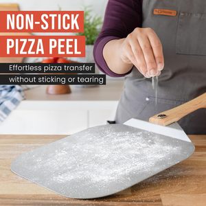 Espátula para <span class=keywords><strong>Pizza</strong></span> de 12 Pulgadas, Pala de Aluminio con Mango de Madera Plegable, Herramienta para Hornear y Transferir Masa y Pasteles - Product Image 6