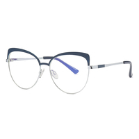 UNOC Lunettes optiques Visage Lunettes œil de chat Montures en métal noir Bleu/Or/Lentilles transparentes bloquant la lumière Disponibles Rose
