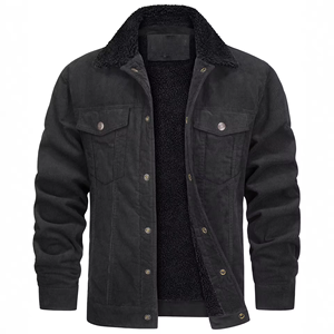 Veste d'hiver chaude coupe-vent tendance 2025 pour homme, veste décontractée à manches longues en velours côtelé doublée de polaire pour homme - Product Image 4