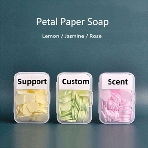 Foglietti di Sapone per le Mani con Logo Personalizzato al Limone Gelsomino e Rosa, Saponette di Carta Portatili da Viaggio a Forma di Fiore - Product Image 2
