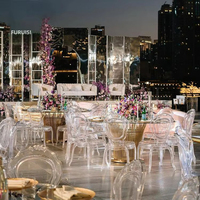 Table ronde en verre transparent pour événements, en acier inoxydable doré, idéale pour mariages et banquets – Offre spéciale