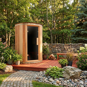 Modern Outdoor Spa Japanese Cedar Barrel Sauna Chromotherapy Lighting Waterproof Roof Traditional Sauna Stove Solar Powered - Product Image 2