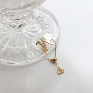 Anillo con letra inicial para mujer, sortija con letra, cadena ajustable - Product Image 3