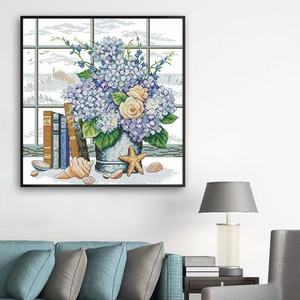 Kit de Broderie Point de Croix sur Tissu Pré-imprimé <span class=keywords><strong>DMC</strong></span> Hydrangea 16/14/11CT pour Débutants, avec Motif Compté et Toile à Broder - Product Image 1