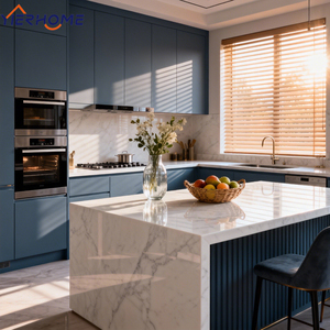 Gabinetes de Cocina Pintados de Madera Maciza Personalizados YIERHOME, Acabado Azul, Diseño de Isla con Electrodomésticos Integrados - Product Image 4