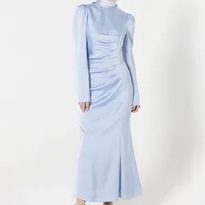 Eid Muslim Women Wholesale Simple Ladies Modest Dress Satin 1 Piece Abaya Dress Long Party Gown Dubai Dress