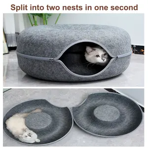 Cama de gato criativa para animais de estimação em forma de donuts de dois andares em forma de túnel de feltro para brincar