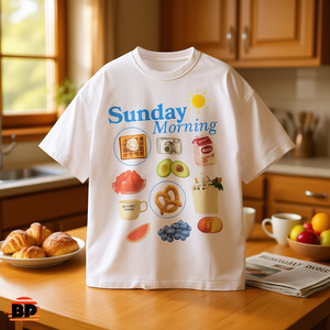 Camiseta Unisex de Algodón Grueso para el Domingo por la Mañana, Corte Holgado, Estilo Casual, Regalo para Amantes de la Comida - Product Image 3
