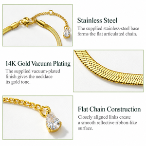 สร้อยคอแบบโซ่ลายก้างปลาแบน สแตนเลสสตีล ชุบทอง 14K แบบสุญญากาศ สร้อยแบบเรียบ - Product Image 4