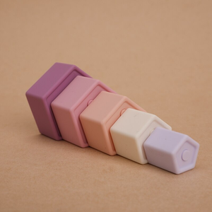 5 uds bebé <span class=keywords><strong>Pentágono</strong></span> silicona apilamiento juguete Montessori Color música diversión educación temprana bloques de construcción juguete regalo recién nacido - Product Image 2