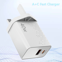 Chargeur de voyage rapide 2 en 1 USB-A Type-C 40W Premium, adaptateur secteur avec prise EU et prise UK, chargeur de téléphone portable