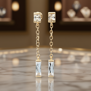 Pendientes de Oro E1487 con Cristales de Estrás, Diseño Geométrico con Engaste de Bisel, Estilo Clásico para Uso Diario de Mujer - Product Image 2