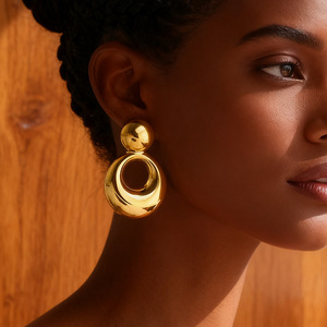 Geometric Hoop <b>Earrings</b> 18k <b>Gold</b> Plated Stainless Steel Stud <b>Earrings</b> Fashion <b>Dangle</b> <b>Earrings</b> - Product Image 1