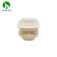 Conteneur alimentaire carré en bambou biodégradable, micro-ondable, étanche, jetable, 350 ml