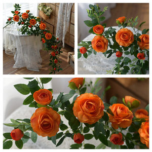Guirlandes de roses artificielles roses 1,28 m en soie pour la décoration murale et de sol - Product Image 5