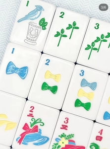 Tuiles de Mahjong Bleues de Luxe Menthe et Roses Thème Équitation Kentucky Derby pour Fêtes à Domicile, Réunions d'Amis, Cadeau - Product Image 3