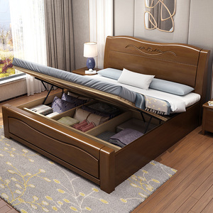 Solid Wood <b>Bed</b> Modern Chinese Style 1.5 1.8 Meter <b>Double</b> <b>Bed</b> Hand Carved Mango Wood Platform Bedroom Furniture - Product Image 3