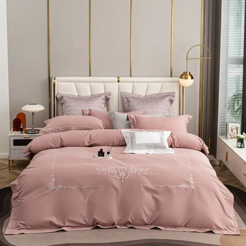 Conjunto de lençóis de algodão estampado com logotipo personalizado para cama Queen & King branco cinza luxuoso designer de luxo conjunto de edredom
