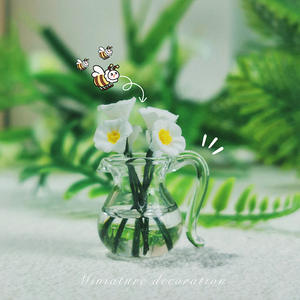 แจกันแก้วใสทรงหม้อแก้วใสจัดดอกไม้ขนาดเล็กอุปกรณ์เสริมสำหรับบ้านตุ๊กตาอาหาร - Product Image 2