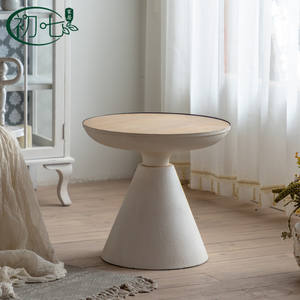 Retro Style Round Coffee <b>Table</b> Wooden Top White Base Living Room <b>Sofa</b> <b>Side</b> <b>Table</b> <b>For</b> Small Apartment Balcony Leisure Use - Product Image 1