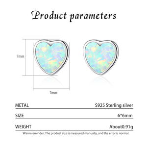 Minimalism Original Design S925 Sterling Silver Heart <b>Opal</b> Stud <b>Earring</b> Women's Everyday Wear Jewelry Gift - Product Image 3