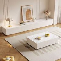 Meuble TV au design moderne personnalisable avec plusieurs tiroirs et plateau plat en aluminium.