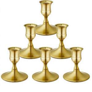 European Style Minimalist Ornament Candlelight Vintage <b>Brass</b> Gold Taper <b>Candlestick</b> Holder Set of 6 Wedding & Festive Home Decor - Product Image 3