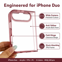 Coque transparente fine pour iPhone Duo Fold, hybride acrylique PC TPU, cinq couleurs, impression de logo personnalisée, anti-rayures, fourniture OEM ODM
