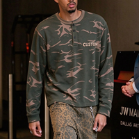 Sweat-shirt personnalisé OEM en tricot gaufré imprimé camouflage, style vintage délavé, streetwear pour homme, col rond, décontracté, pour l'extérieur