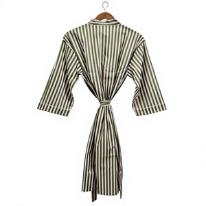 Bata Kimono de Algodón Estampada a Mano Verde para Mujer, Ligera, para Descansar, Playa y Hogar - Product Image 1