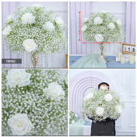 Bola Bunga Sutra Ungu DKB Top Sale dengan Bunga Wisteria Ungu Gantung dan Tanaman Hijau Campuran, Diameter 45cm, Hiasan Tengah Meja
