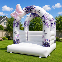 Château gonflable blanc avec toboggan, structure gonflable commerciale pour mariage et fête, avec fosse à balles et toboggan