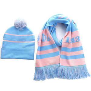 Вязаные зимние шапки-бини и шарфы на заказ для взрослых болельщиков футбольных клубов, длинные акриловые жаккардовые комплекты с вышитым логотипом - Product Image 4