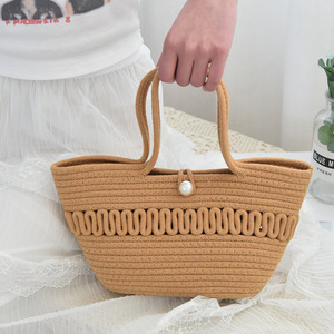 Fashionable hollowed-out 2026 summer handbag, cotton rope woven bag, women's straw tote bag, mobile phone coin purse and <b>key</b> - Product Image 1