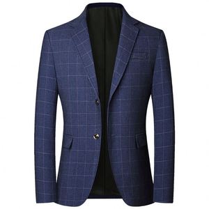 Jaket setelan kotak-kotak pria, <span class=keywords><strong>Blazer</strong></span> desain sederhana dengan saku kancing musim semi kasual baru - Product Image 3