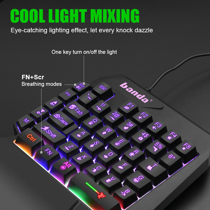 one handed gaming keyboard with rgb backlight