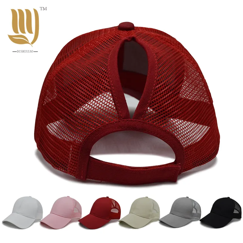 Cappelli da Baseball con coda di cavallo in cotone 100% semplice di alta qualità per la coda di cavallo regolabile da donna