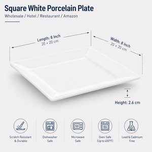 Platos <span class=keywords><strong>de</strong></span> <span class=keywords><strong>Porcelana</strong></span> Cuadrados Blancos <span class=keywords><strong>de</strong></span> 10 y 12 Pulgadas para Restaurante, Platos <span class=keywords><strong>de</strong></span> Cerámica para Bodas - Product Image 3