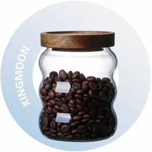 주방 용 아카시아 나무 뚜껑 세트 유리 보관 항아리 음식 용기 커피 콩 설탕 차 견과류를위한 s