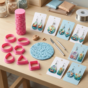 Juego de 9 Rodillos de Textura de <span class=keywords><strong>Arcilla</strong></span> Polimérica con Diseños Marinos de Verano y Cortadores Geométricos de <span class=keywords><strong>Arcilla</strong></span> Polimérica para Hacer Aretes y Joyería - Product Image 5