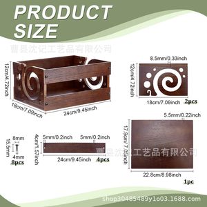 Solid Wood Yarn <b>Storage</b> Box Rectangular Brown Covered For <b>Knitting</b> Craft Organization - Product Image 4