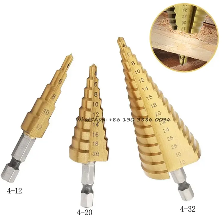 Powerful Tools Hexagonal Shank 4 -12 4-20 4-32 Straight Flute Step Cone Drill Bit Hole Cutter Step Bit Drilling