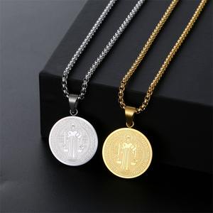 Rétro Saint Benoît En Acier Inoxydable Gravé Disque Pendentif <span class=keywords><strong>Collier</strong></span> Médaille Catholique Bijoux Religieux <span class=keywords><strong>Collier</strong></span> <span class=keywords><strong>Argent</strong></span> Or Noir - Product Image 1