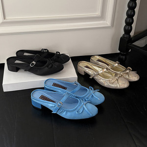 XINZI RAIN Logo Personalizzato Sandali Ballerine da Donna Carini con Punta Tonda in Raso di Seta Tacco a Blocco 4,5 cm Scarpe Mule da Balletto - Product Image 1