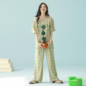 Manufacturer Custom Causal Sleep Lounge Wear Set <b>Women's</b> V-neck 2 Piece Oversized Breathable Cotton Ribbed Loungewear Sets <b>Women</b> - Product Image 4