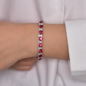 Joyería de boda de oro para mujer, conjunto de pulsera y pendientes de corazón de rubí CZ, conjunto de joyería de boda de lujo, venta al por mayor - Product Image 2